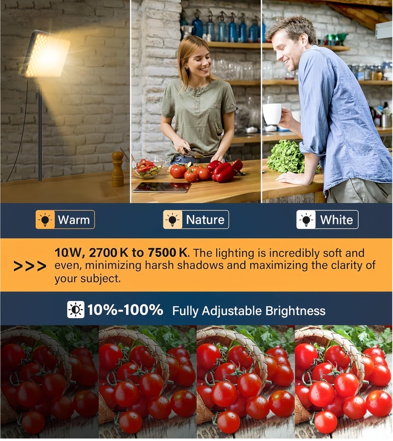 Glanfen 12 inch LED Video Light Kit,2700K-7500K 10W Photography Studio Light with Tripod Stand and Phone Holder for Video Recording, Game Streaming - Image 3